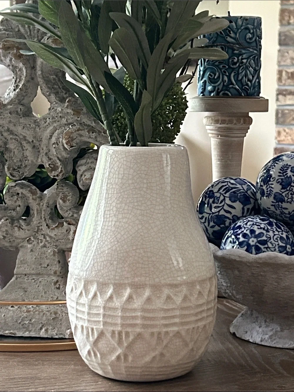 NEW! Southwestern Creamy White Textured Glazed Ceramic Vase
